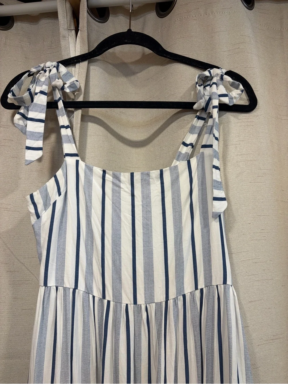 Petal & Pup Blue and White Striped Tie-Shoulder Maxi Dress
